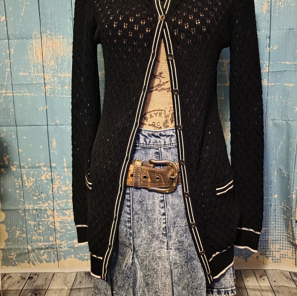 Y2k Vintage FYLO By NY LO Chic Black Women's Cardigan - Picture 2 of 7